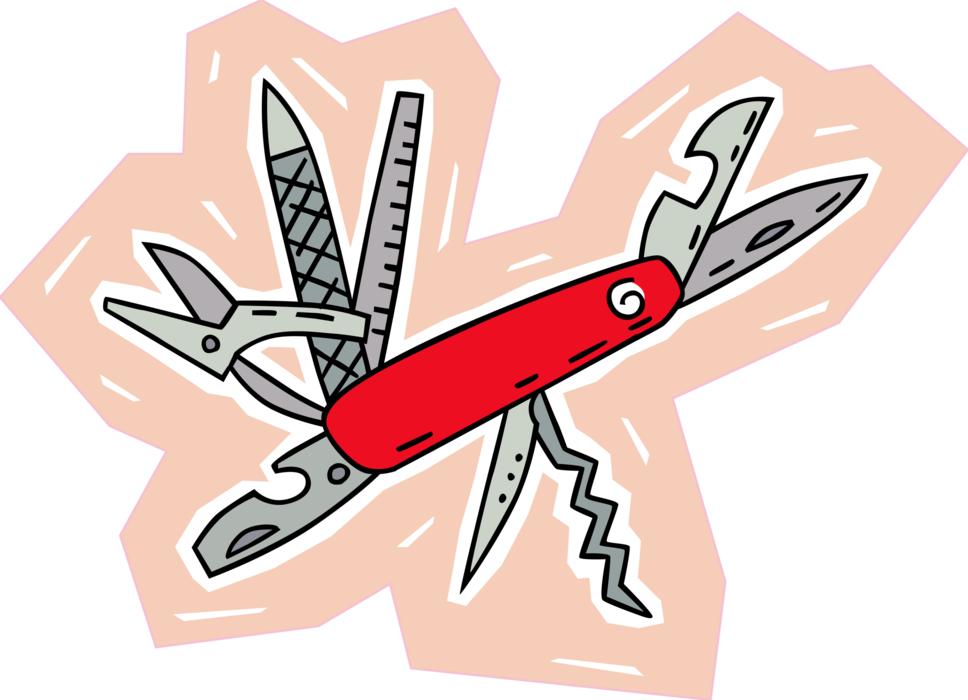 Vector Illustration of Swiss Army Utility and Camping Knife Pocketknife or Multi-Tool 