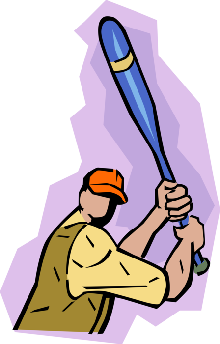 Vector Illustration of American Pastime Sport of Baseball Player Swings Bat
