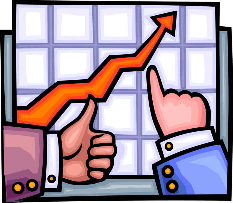 Vector Illustration of Business Charting Success with Hands and Growth Arrow