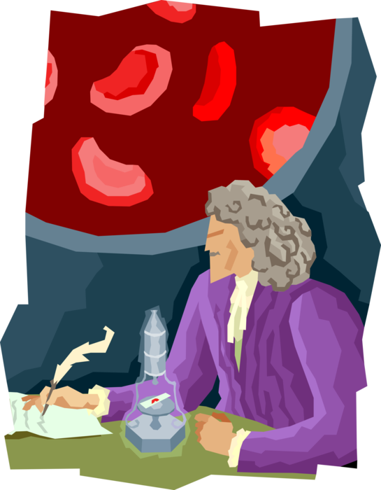 Vector Illustration of Antoni van Leeuwenhoek Discovers Red Blood Cell Erythrocytes that Carry Oxygen