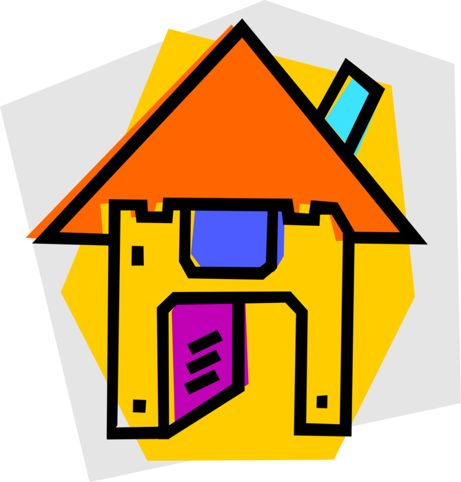 Vector Illustration of House with 3.5" Diskette Disk Digital Storage