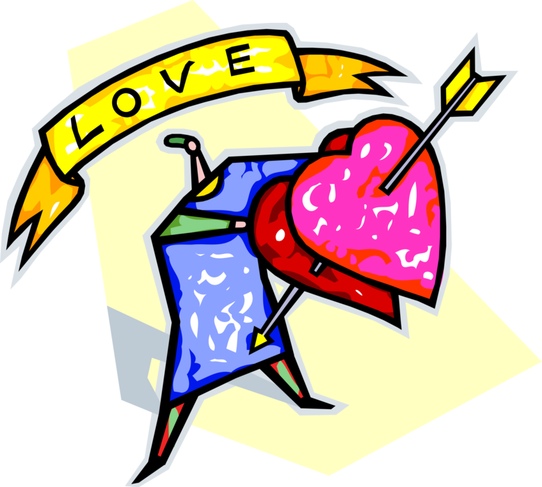 Vector Illustration of Valentine's Day Sentimental Love Hearts Pierced by Arrow as Expression of Affection