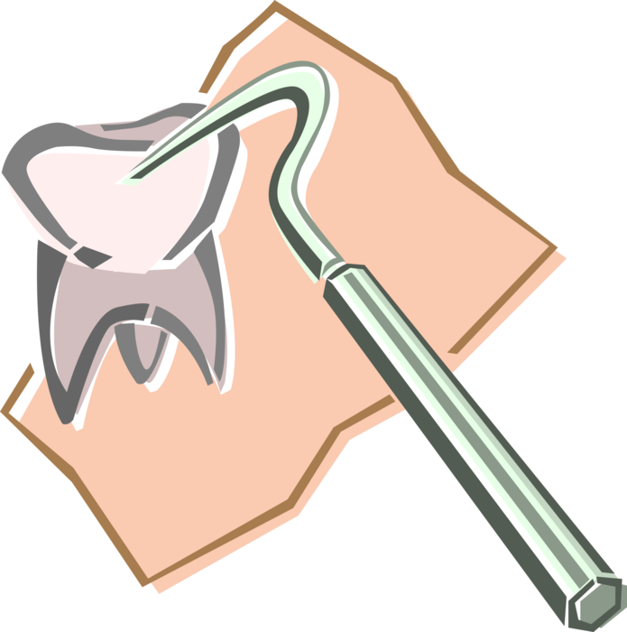 Vector Illustration of Dentist Office Oral Dental Pick and Molar Tooth