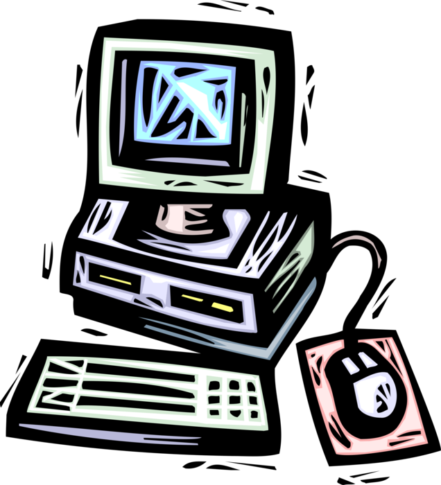Vector Illustration of Computer Desktop System with Mouse and Keyboard
