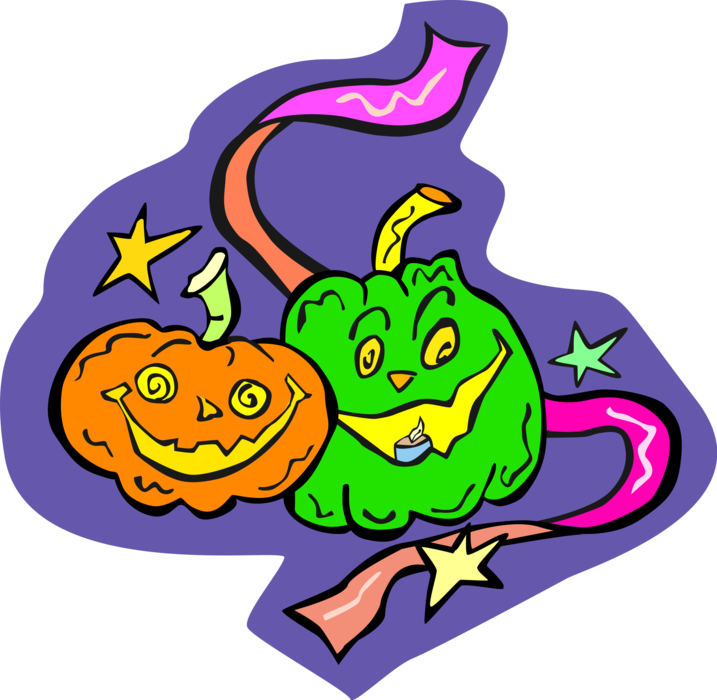 Vector Illustration of Carved Halloween Pumpkin Jack-o'-Lanterns