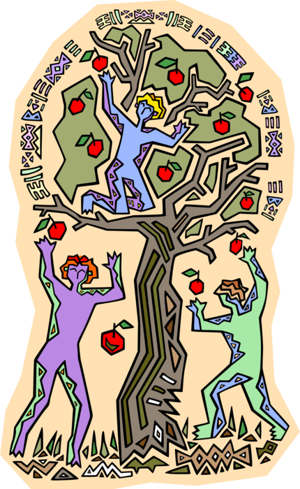 Vector Illustration of North American Tribal Culture Patterns with Apple Harvest Picking Apples
