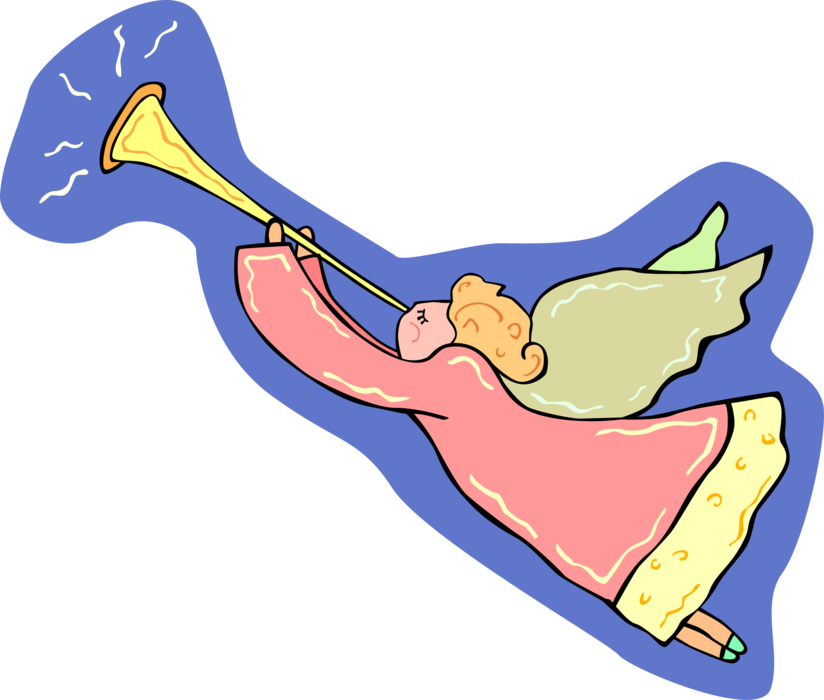 Vector Illustration of Spiritual Angel Blowing Trumpet Horn Brass Musical Instrument