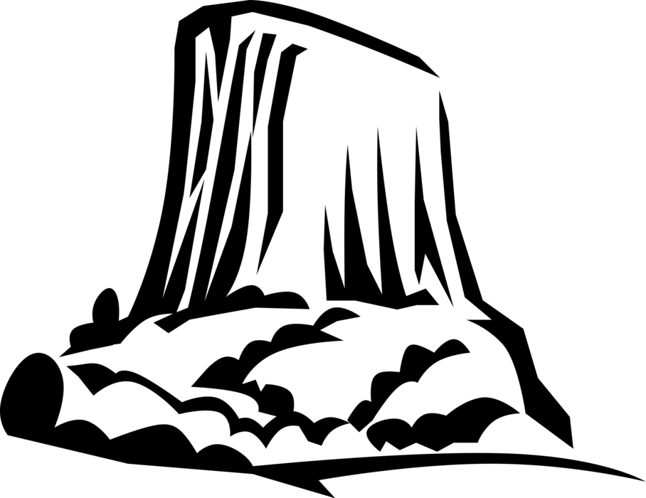 Vector Illustration of Devils Tower National Monument, Laccolithic Butte, Bear Lodge Mountains, Wyoming
