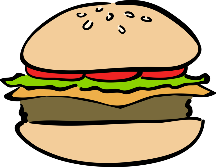 Vector Illustration of Fast Food Hamburger Meal in Bun