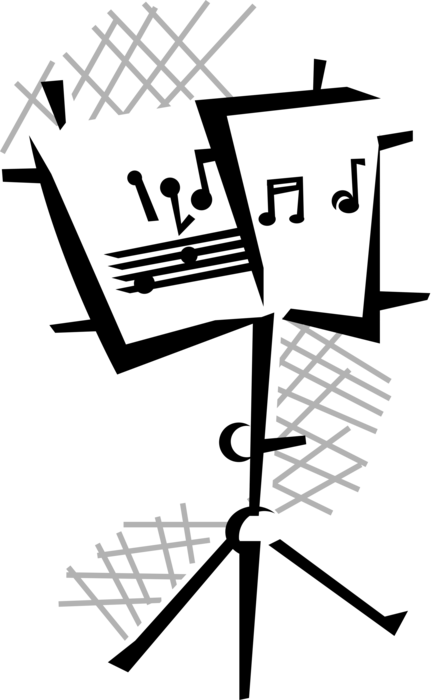 Vector Illustration of Musician's Music Stand Holds Sheet Music