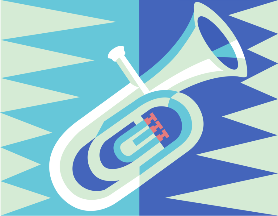 Vector Illustration of Tuba Large Brass Low-Pitched Musical Instrument Serves as Bass in Orchestra