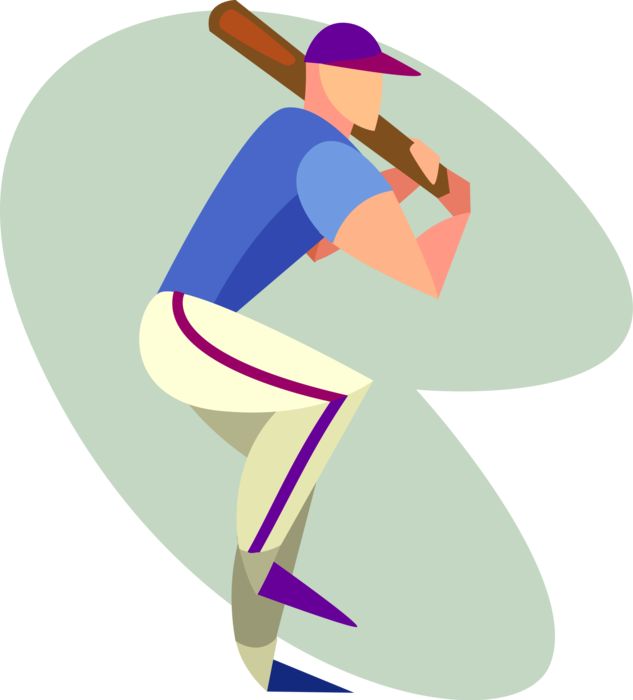 Vector Illustration of American Pastime Sport of Baseball Player with Bat Winds Up to Swing