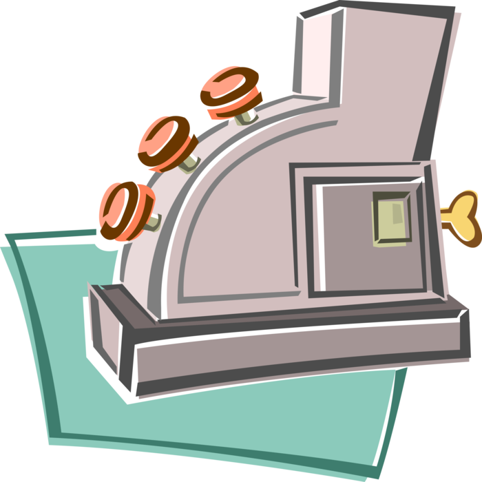 Vector Illustration of Cash Register for Registering and Calculating Retail Sales Transactions