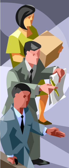 Vector Illustration of Sales & Marketing Reps Meet the Customer, Make the Sale, and Ship the Product