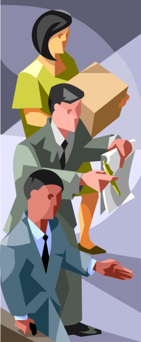 Vector Illustration of Sales & Marketing Reps Meet the Customer, Make the Sale, and Ship the Product