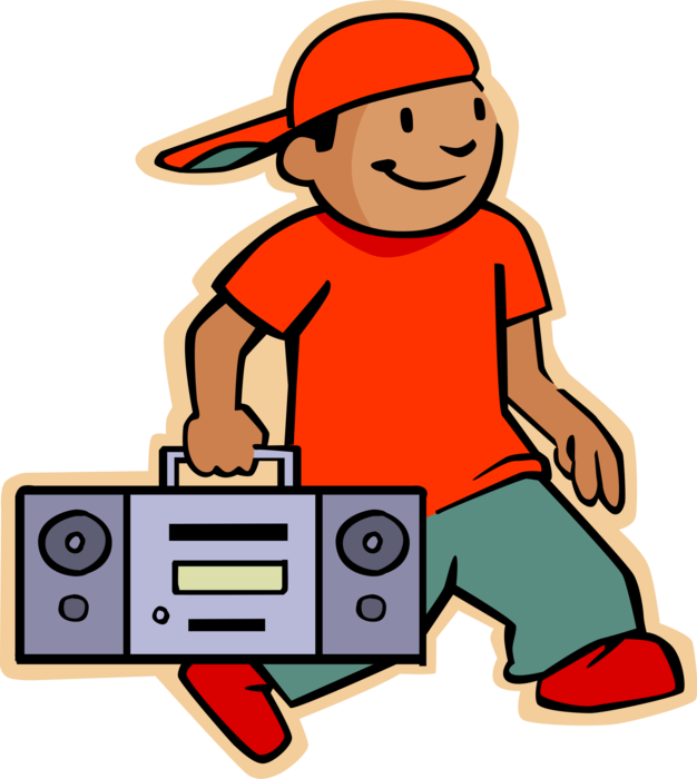 Vector Illustration of Primary or Elementary School Student Boy with Portable Stereo