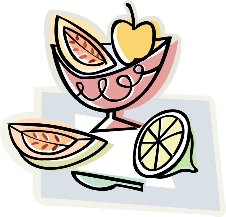 Vector Illustration of Sliced Fruit with Fruit Bowl