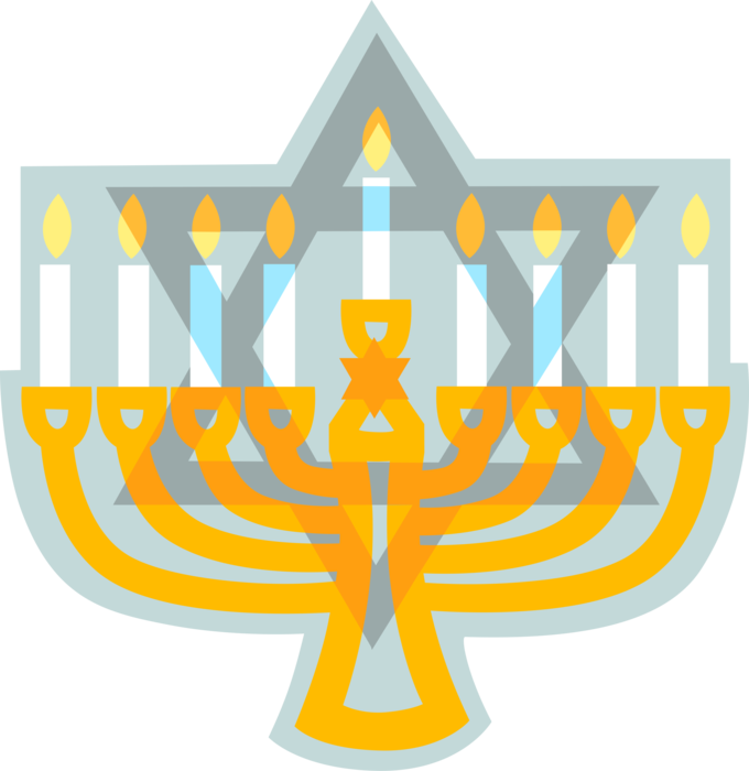 Vector Illustration of Jewish Chanukah Hanukkah Menorah Lampstand Nine Candles Candelabrum 