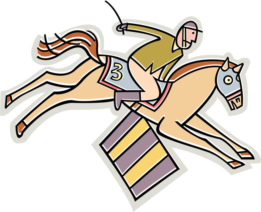 Vector Illustration of Equestrian Horse and Jockey Rider Jumping Fence Barrier