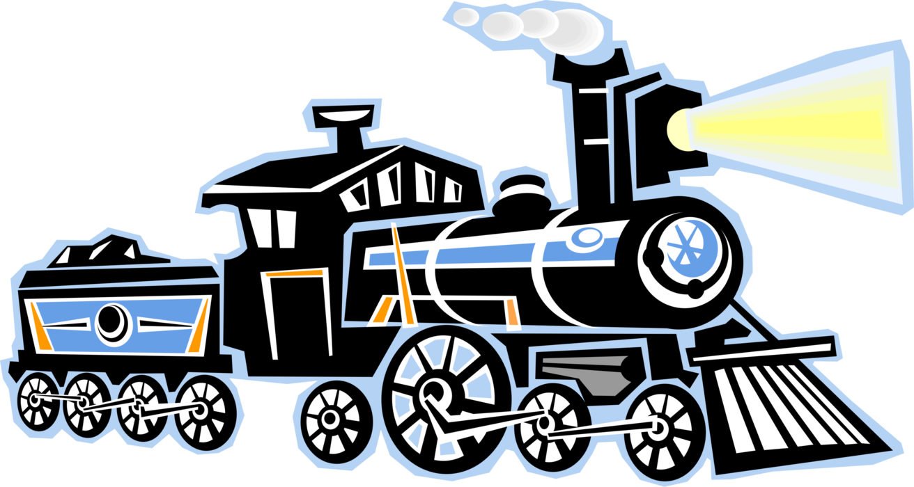 Vector Illustration of Steam Locomotive Engine Rail Transport Speeding Railway Train