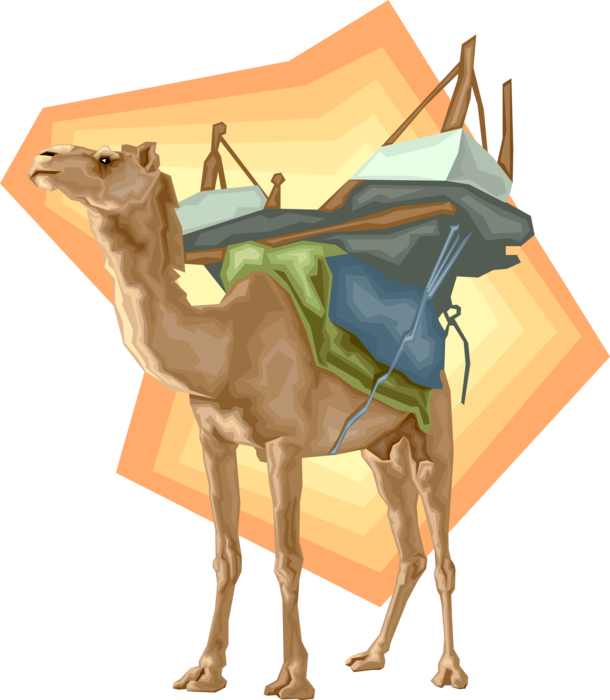 Vector Illustration of Beast of Burden Camel Dromedary Even-Toed Ungulate in Desert