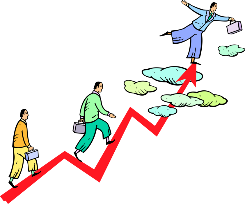 Vector Illustration of Businessmen Climbing to Top of Business Graph Arrow