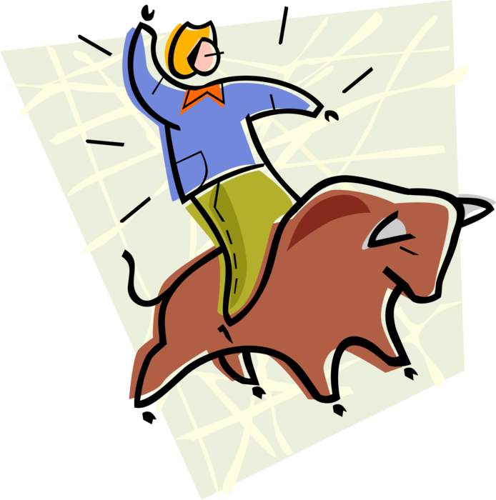 Vector Illustration of Rodeo Rider Cowboy Riding Bull in Competition