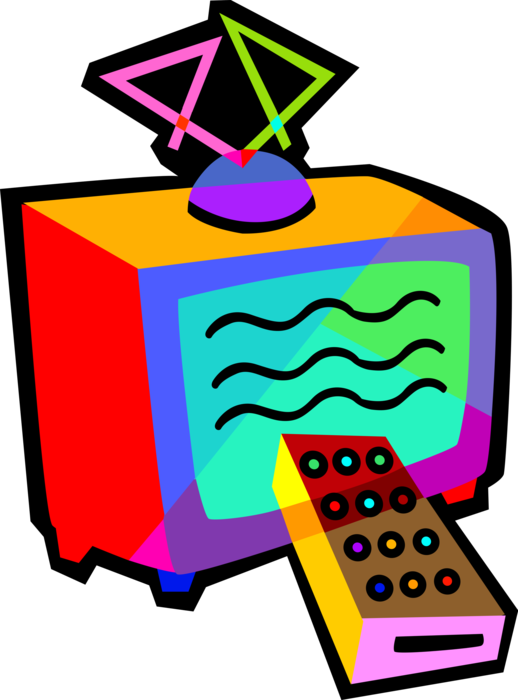 Vector Illustration of Television TV Set with Hand-Held Remote Control
