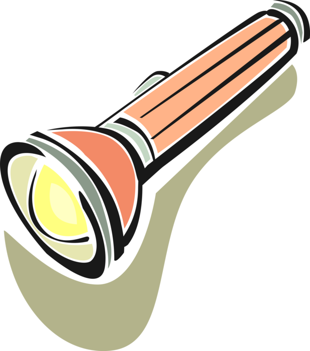 Vector Illustration of Portable Hand-Held Electric Light Flashlight or Torch