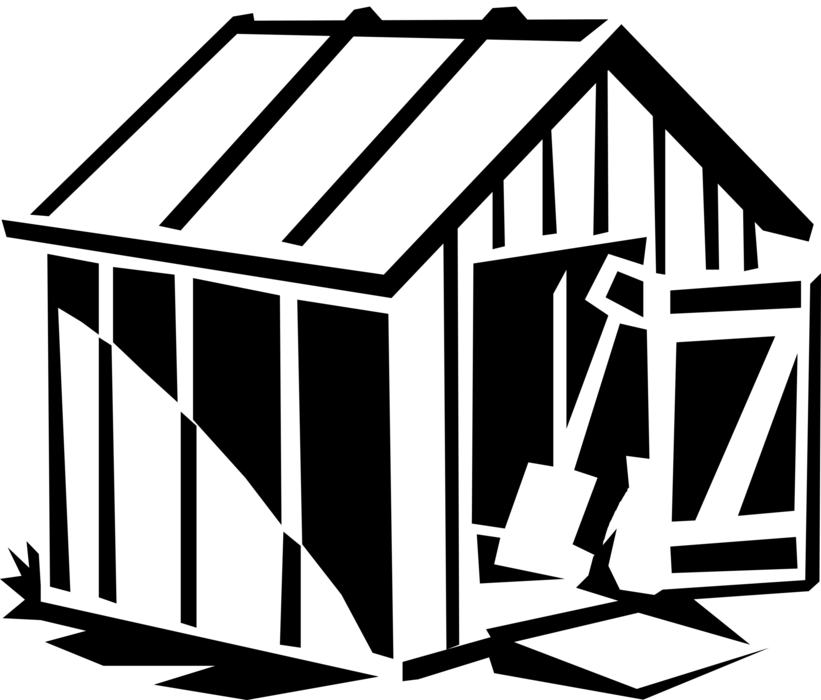 Vector Illustration of Outdoor Garden Storage Shed for Lawn and Gardening Tools