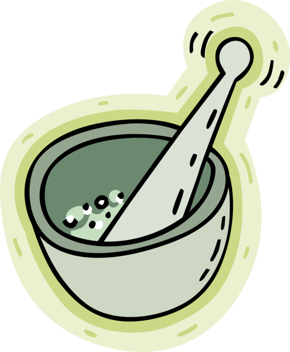 Vector Illustration of Mortar and Pestle Prepare Ingredients by Crushing and Grinding into Powder or Paste