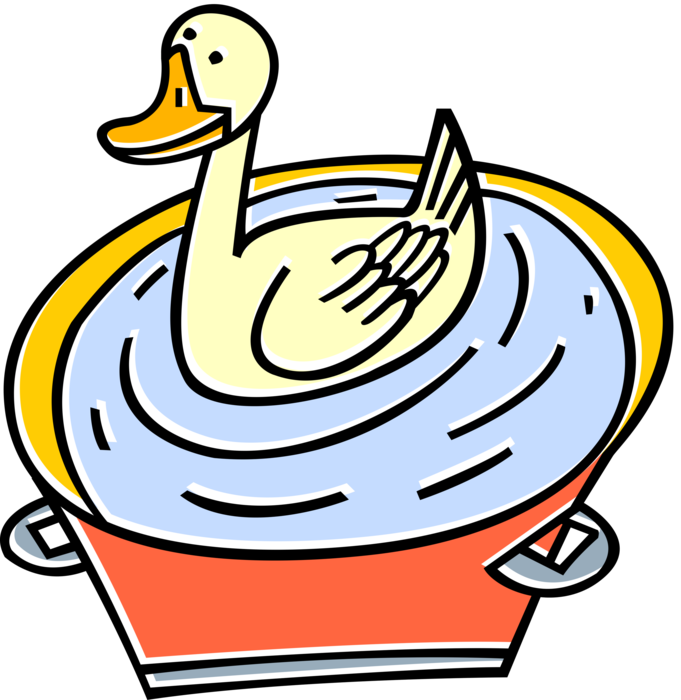 Vector Illustration of Waterfowl Duck Bird Swims in Small Tank of Water