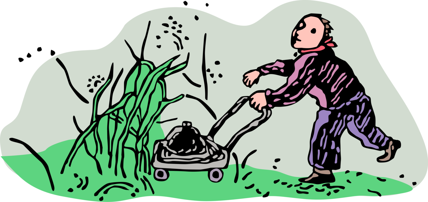 Vector Illustration of Yard Work Lawn Mower Cutting Grass