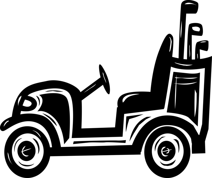 Vector Illustration of Electric Golf Cart on Golf Course