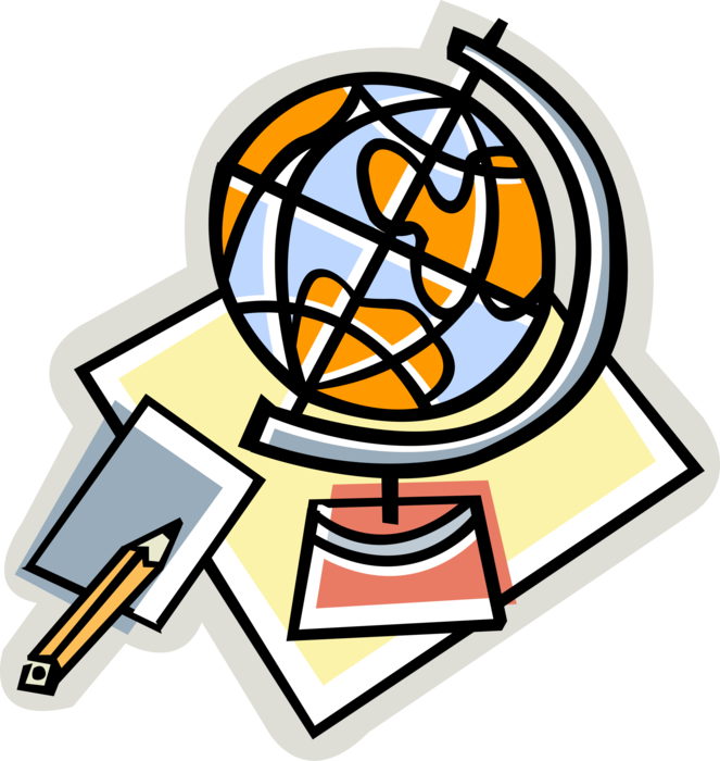 Vector Illustration of World Globe with Notepad and Pencil