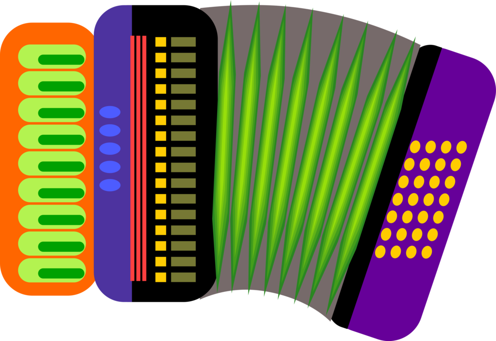 Vector Illustration of Accordion Bellows-Driven Musical Instrument