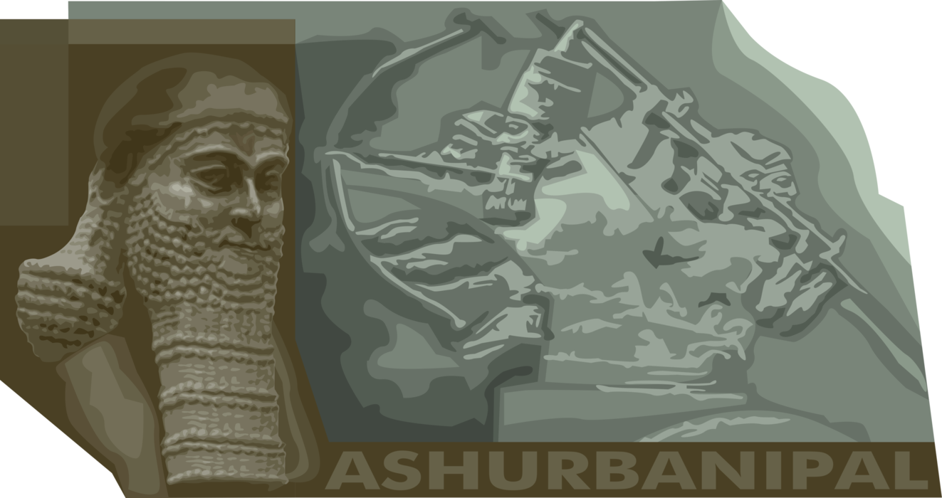Vector Illustration of Ashurbanipal Assyrian King in Neo-Assyrian Empire, Son of Esarhaddon 