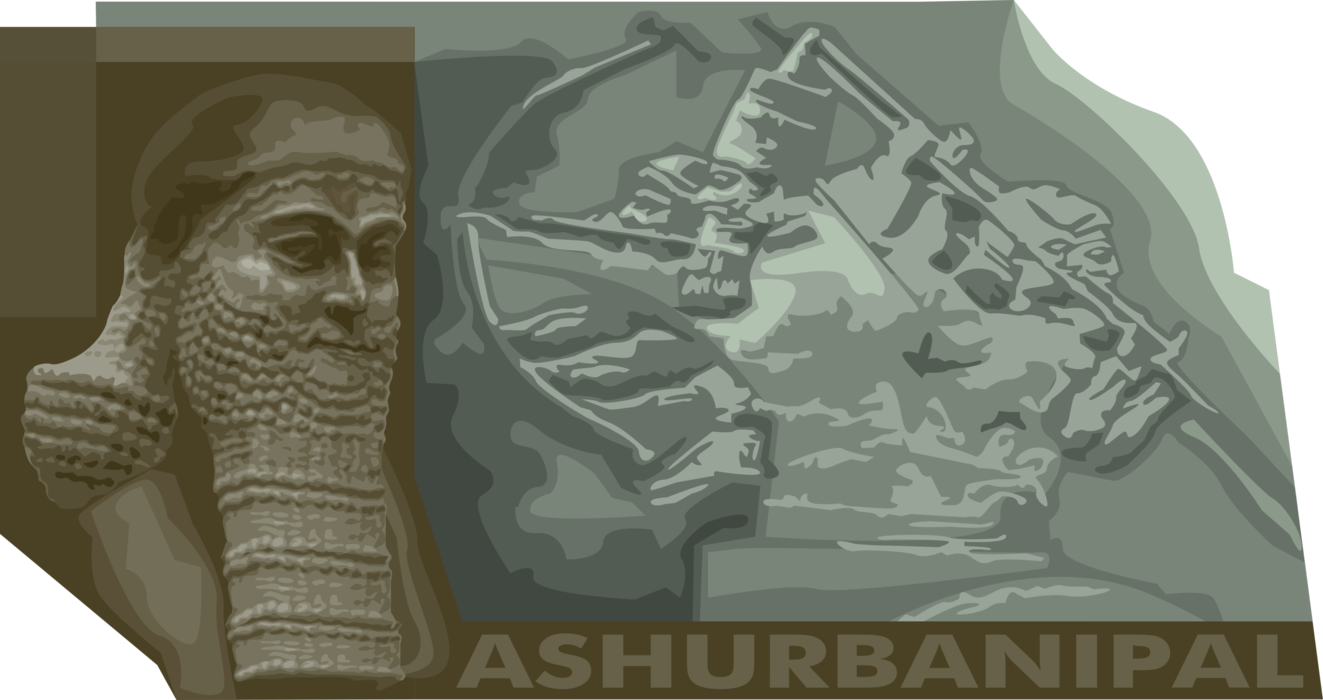 Vector Illustration of Ashurbanipal Assyrian King in Neo-Assyrian Empire, Son of Esarhaddon 
