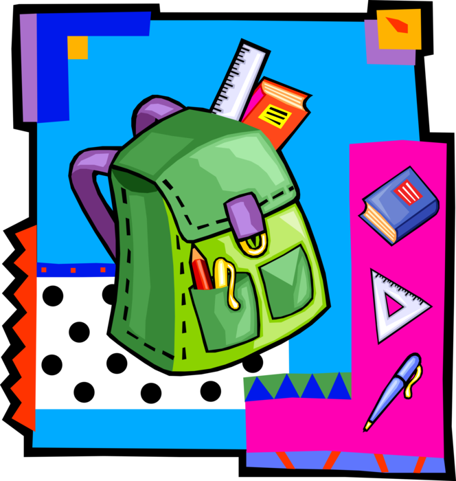 Vector Illustration of Backpack or Knapsack Schoolbag for Carrying Schoolbooks and School Supplies