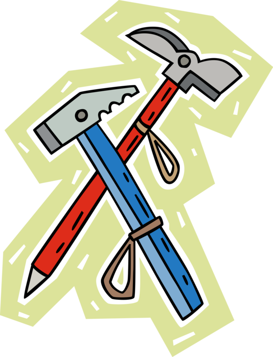 Vector Illustration of Rock Climber's Climbing Mountaineering Ice Axe and Hammer Tools 