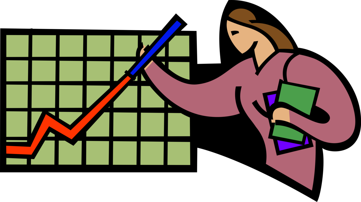 Vector Illustration of Businesswoman Makes Revenue Projections with Chart