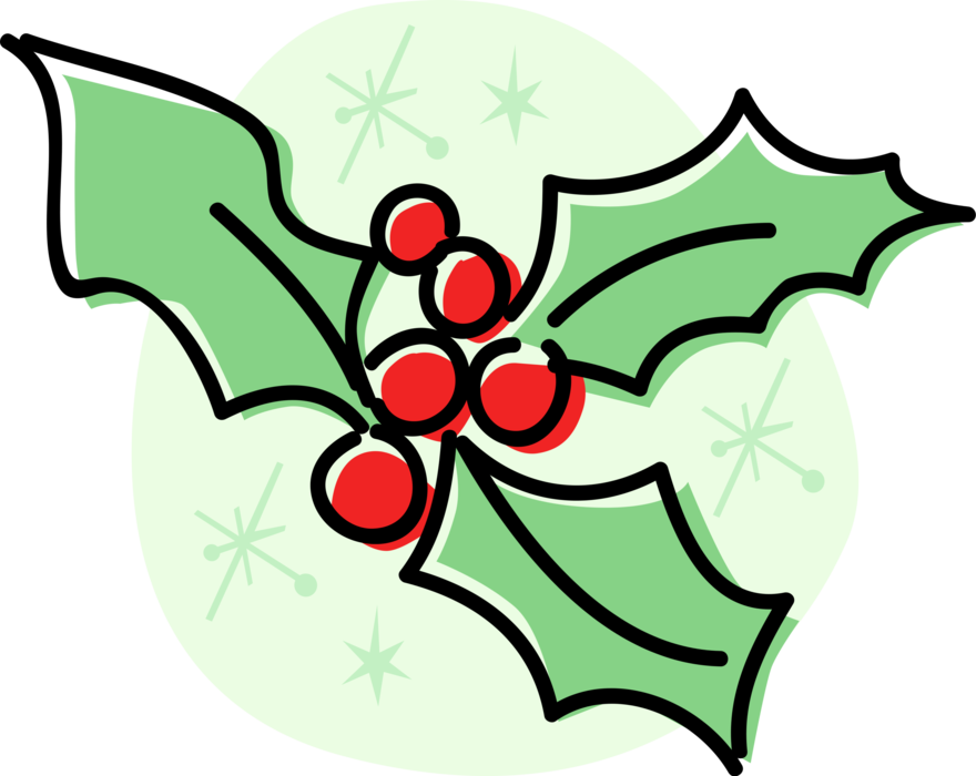 Vector Illustration of Traditional Christmas Holly Decoration