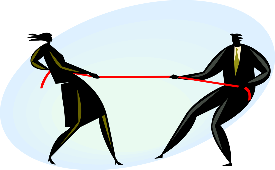 Vector Illustration of Business Competitors Compete in Tug of War Test of Strength and Endurance