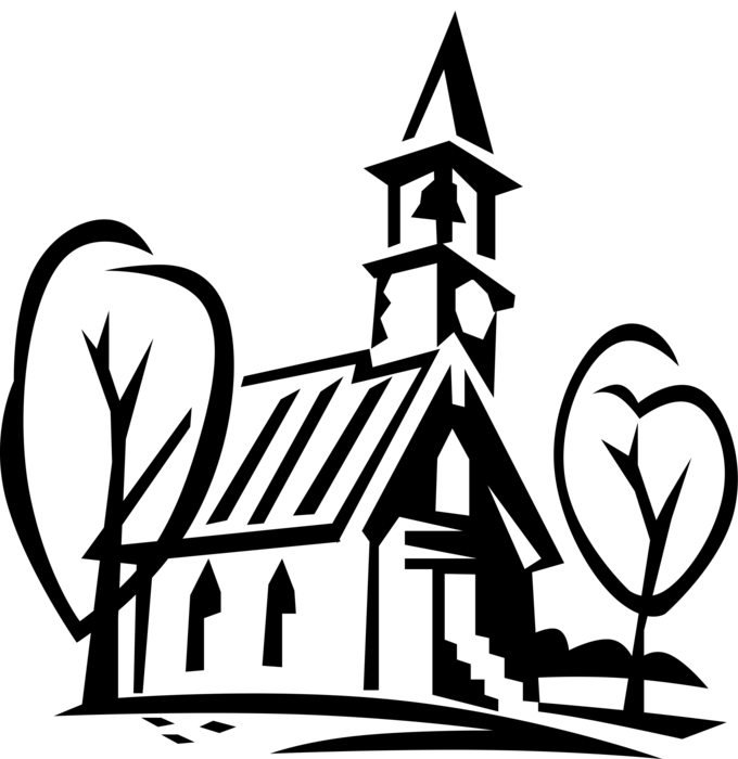 Vector Illustration of Christian Church Cathedral House of Worship with Bell Tower Spire