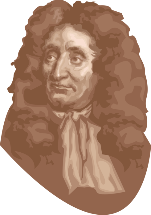 Vector Illustration of Jean De La Fontaine, French Fabulist Wrote Anthropomorphized Fables 