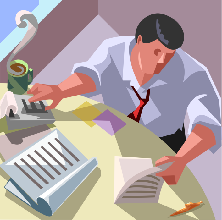 Vector Illustration of Office Accountant Bookkeeper Conducts Accounting Financial Audit