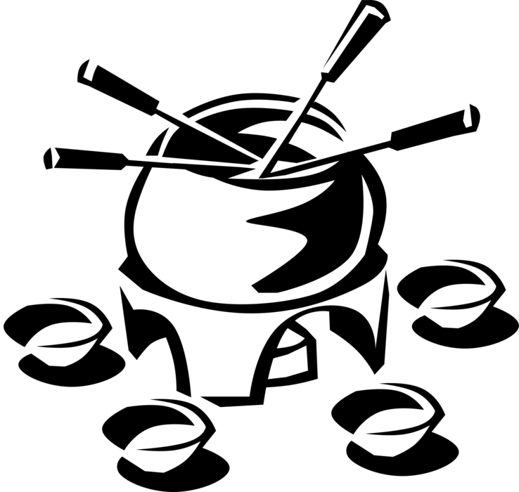 Vector Illustration of Communal Swiss Fondue Pot or Caquelon