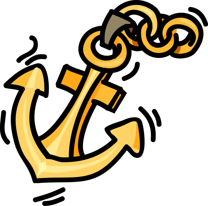 Vector Illustration of Marine Boat Anchor Prevents Water-Borne Vessel From Drifting in Wind or Current