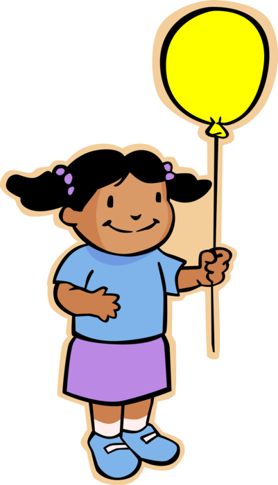 Vector Illustration of Primary or Elementary School Student Girl with Balloon