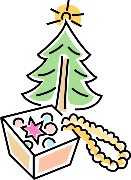 Vector Illustration of Evergreen Christmas Tree with Ornament Decorations